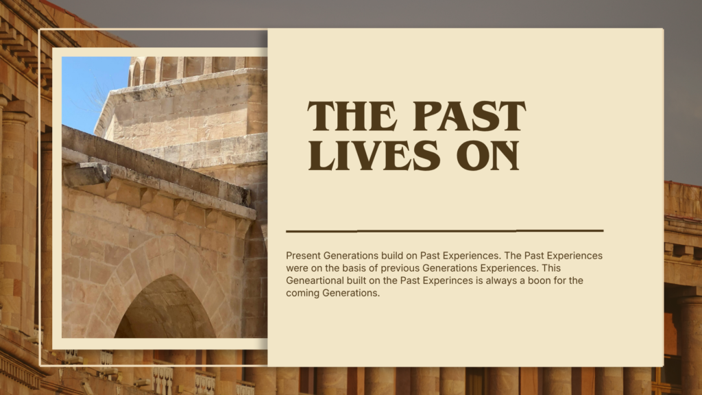 The article is about the topic Travel Back in Time: Life Without Technological Chaos. In this image how the past lives on from generations to generations and helpful for the next generation as we travel back.